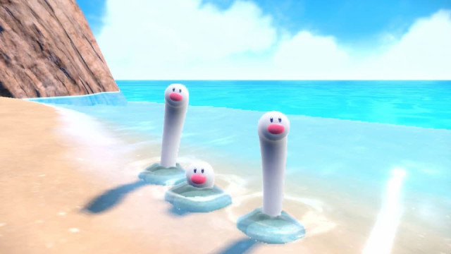 El pokémon Wiglett en una playa.