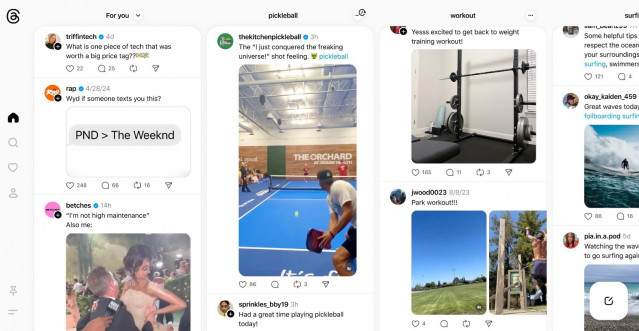 Las columnas fijadas en la versión web de Threads