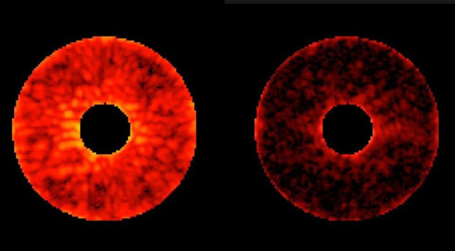 Este gráfico muestra una prueba del instrumento coronógrafo romano que los ingenieros llaman 'cavar el agujero oscuro'.
