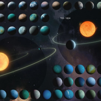 La concepción artística de 126 planetas en el último catálogo de TESS-Keck Survey se basa en datos que incluyen el radio, la masa, la densidad y la temperatura del planeta.