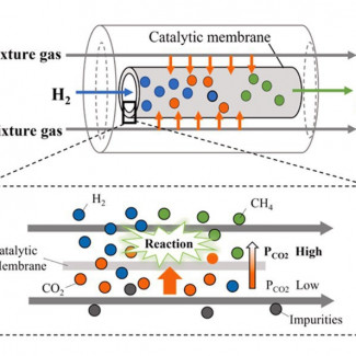 Esquema del reactor de membrana tipo distribuidor para captura de CO2.