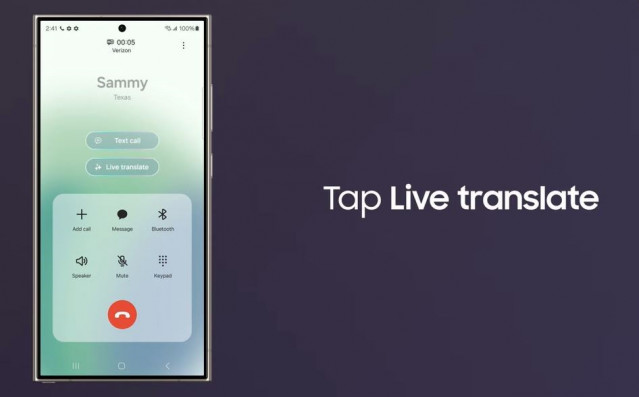Interfaz de llamada con la opción Live Translate en un dispositivo Samsung Galaxy