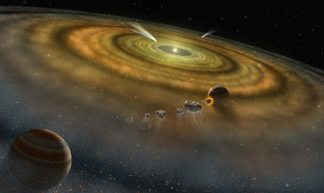 Ilustración artística del choque entre asteroides en Beta Pictoris
