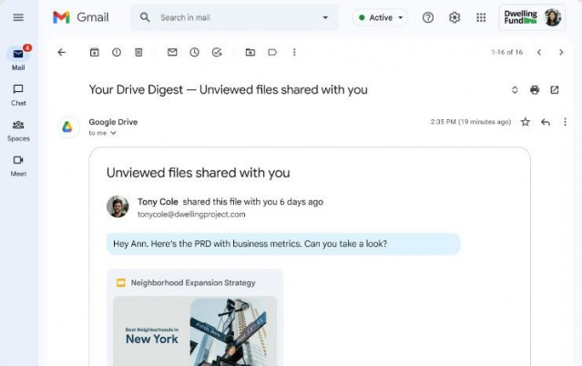 Interfaz de la nueva funcionalidad de Google Drive