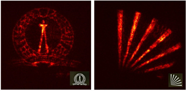 Imágenes representativas convertidas del logotipo y los radios del IISc donde el patrón del objeto a 1550 nm se convierte a una longitud de onda de 622 nm