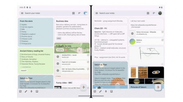 Interfaz de Google Keep