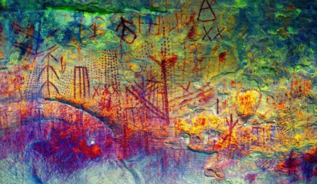 Una vista mejorada que muestra parte del arte rupestre encontrado en Venezuela.