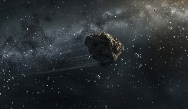 Ilustración conceptual de un cometa flotando en el espacio.