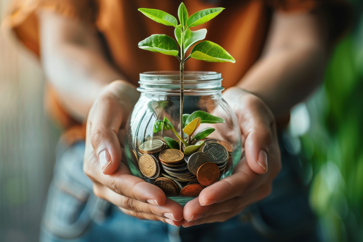 Woman interacting with money