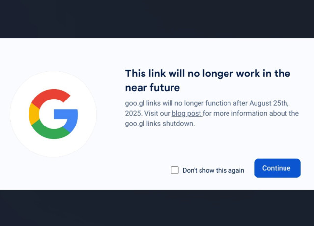 Aviso página intersticial de Google para los enlaces goo.Gl.