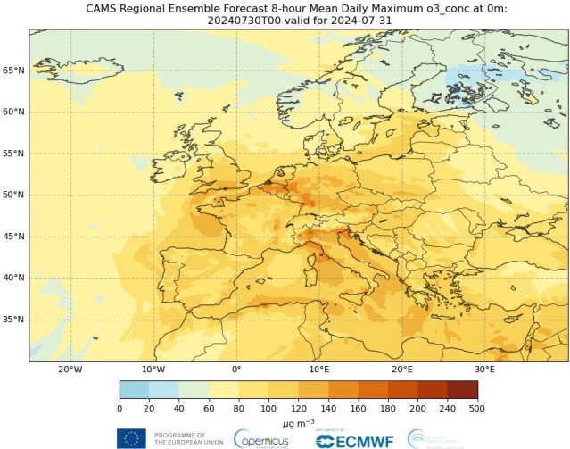 Nuevos máximos de ozono troposférico en zonas de Europa por las olas de calor