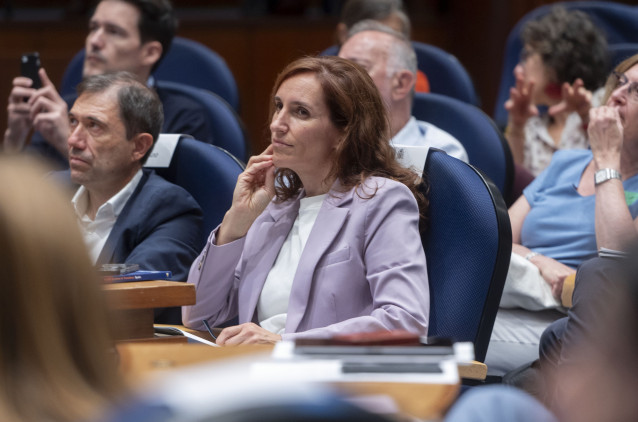 La ministra de Sanidad, Mónica García, asiste a la jornada 'Learning from Health Systems Analysis: The Health System in Spain', en el Ministerio de Sanidad, a 16 de septiembre de 2024, en Madrid (España). La sesión se organiza con el apoyo del Ministerio