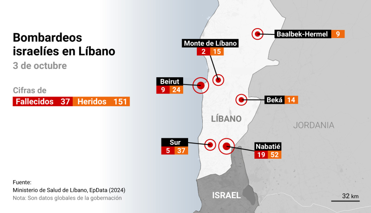 EuropaPress 6255670 mapa representa bombardeos israelies libano pasado octubre 2024 centro