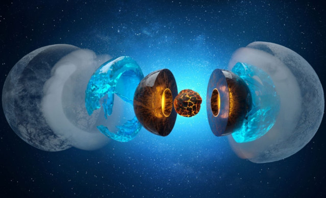Una vista ampliada de un planeta gigante de hielo como Urano o Neptuno.