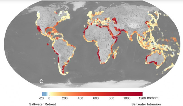 La intrusión de agua salada afectará las aguas subterráneas en aproximadamente tres de cada cuatro acuíferos costeros del mundo para el año 2100, según estima un estudio de la NASA y el Departamento de Defensa.