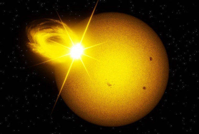 Impresión artística de una estrella superfulgurante similar al Sol vista en luz visible.