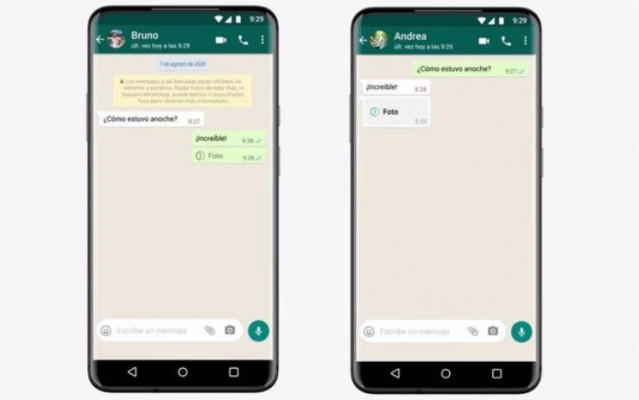 Captura de pantalla de los mensajes de visualización única en la interfaz de WhatsApp