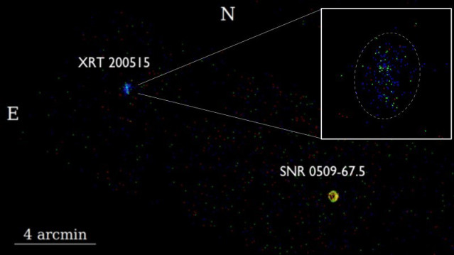 La “notable” explosión cósmica XRT 200515 observada por el Observatorio de rayos X Chandra de la NASA.