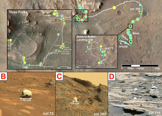 Travesía del Rover y detección de rocas flotantes de tonos claros