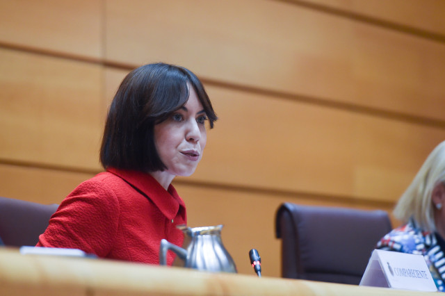 La ministra de Ciencia, Innovación y Universidades, Diana Morant, comparece ante la Comisión de Ciencia, Innovación y Universidades, en el Senado, a 31 de marzo de 2025, en Madrid (España). La ministra ha informado de las principales líneas de la política