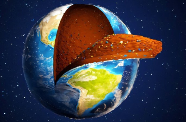 Esta imagen muestra la Zona Crítica de la Tierra, que se extiende desde las copas de los árboles hasta el suelo hasta profundidades de hasta 700 pies y representa los microbios que viven en esta zona.