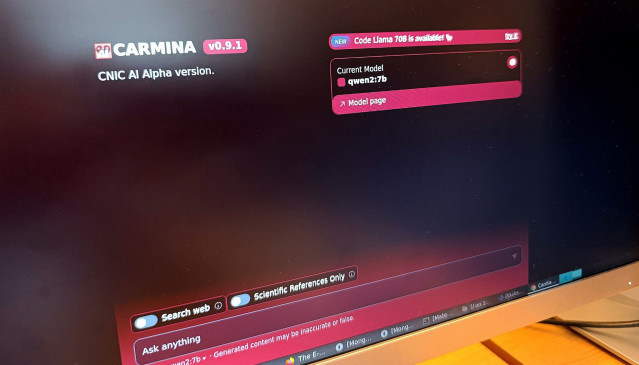 Imagen de la herramienta de inteligencia artificial 'Carmina', desarrollada por investigadores del Centro Nacional de Investigaciones Cardiovasculares.
