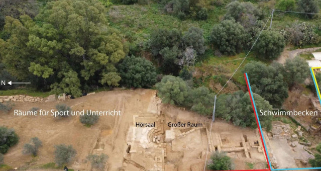 Fotografía con dron del gimnasio descubierto durante las excavaciones en Agrigento.