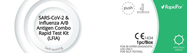 Imagen del etiquetado del producto afectado: test de autodiagnóstico SARS-CoV-2 & Influenza A/B Antigen Combo Rapid Test Kit (LFIA) RapidFor.