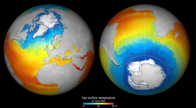 Evolución de la temperatura en la superficie del mar en 2023