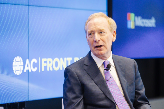 El presidente de Microsoft, Brad Smith, durante su intervención en la sesión de Atlantic Council.