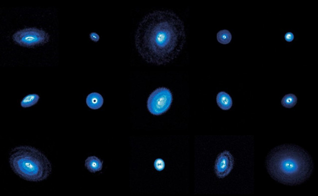 Las observaciones profundas realizadas con ALMA de la emisión de 12CO desde 15 discos protoplanetarios revelan una sorprendente variedad de estructuras en la morfología del gas, incluidos espacios, anillos y espirales.