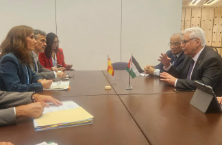 Mónica García ofrece al ministro de Salud palestino el envío de ayuda sanitaria a la Franja de Gaza.