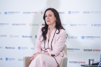 La consejera de Salud y Servicios Sociales de la Junta de Extremadura, Sara García Espada, durante un desayuno Socio-Sanitario de Europa Press, en el Hotel Hyatt Regency Hesperia, a 28 de mayo de 202