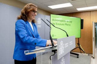 Archivo - La ministra de Sanidad, Mónica García, durante una rueda de prensa,  tras la reunión del ámbito para abordar el Anteproyecto de Ley del Estatuto Marco, en la sede del Ministerio, a 22 de