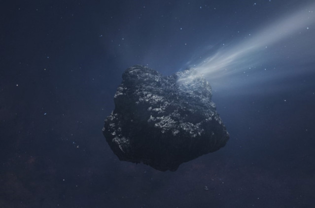 Una representación artística del cometa C/2014 UN271, el cometa más grande conocido en la Nube de Oort.