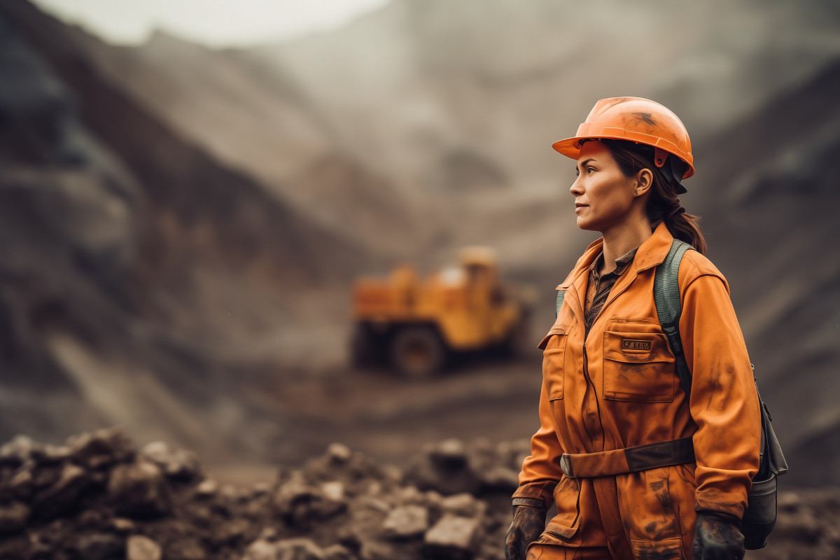 Minera trabajadora profesional de la mina que trabaja en la mina operacion de excavacion con ropa de trabajo