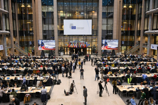 Archivo - Sala de prensa durante la reunión de líderes de la Unión Europea