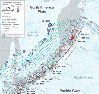 Registro de terremotos en la zona de Kamchatka