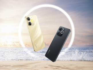Smartphone realme Note 70T en los colores dorado y negro