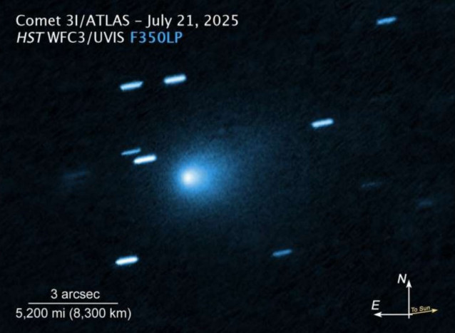 Esta imagen del cometa interestelar 3I/ATLAS fue capturada por la cámara de campo amplio del telescopio espacial Hubble el 21 de julio de 2025.