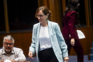 La ministra de Sanidad, Mónica García, inaugura de la jornada 'Prevención Integral del Suicidio: territorio y comunidad', en la sede del Ministerio, a 10 de septiembre de 2025, en Madrid (España).