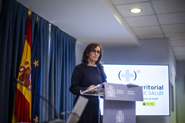 La ministra de Sanidad, Mónica García, en la rueda de prensa celebrada tras la reunión del Consejo Interterritorial del Sistema Nacional de Salud (CISNS).