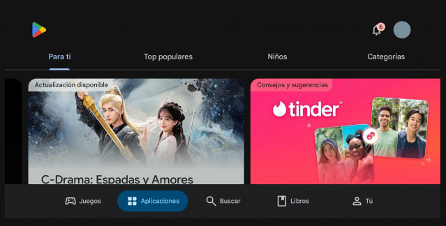 Página principal de Google Play Store