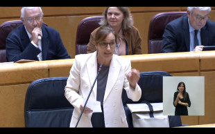 El secretario general del PP en el Senado, Javier Arenas, fumando desde su escaño.