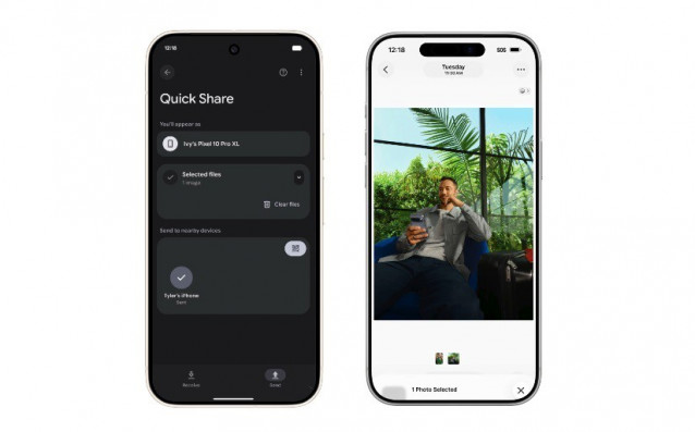 Recurso de envío de foto entre Quick Share y AirDrop