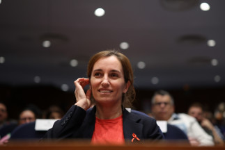La ministra de Sanidad, Mónica García, durante la jornada por el Día Mundial del Sida, en el Ministerio de Sanidad, a 1 de diciembre de 2025, en Madrid (España). Hoy, 1 de diciembre, se celebra el