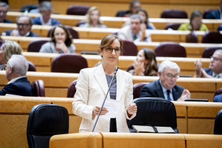 La ministra de Sanidad, Mónica García, interviene durante una sesión plenaria, a 4 de noviembre de 2025, en Madrid (España). El senado debate el nuevo modelo de financiación autonómica a petici