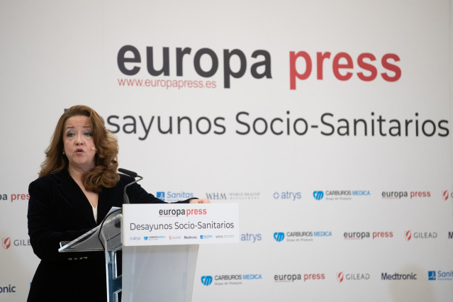 La consejera de Sanidad de la Comunidad de Madrid, Fátima Matute, durante un desayuno socio-sanitario, organizado por Europa Press, en el Hotel InterContinental, a 9 de diciembre de 2025, en Madrid (España).