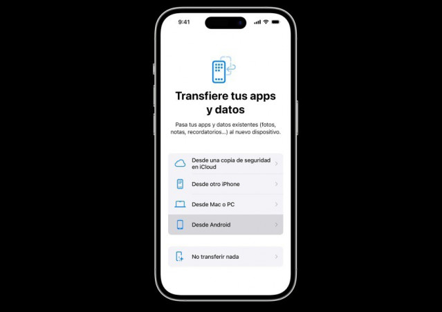 Inicio del proceso de transferencia de datos desde Android a iPhone