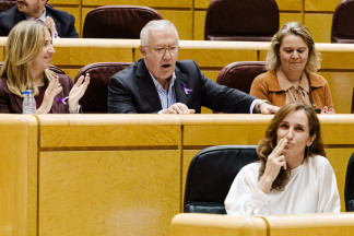 La ministra de Sanidad, Mónica García y el senador del PP Javier Arenas, discuten durante una sesión plenaria en el Senado, a 25 de noviembre de 2025, en Madrid (España). El pleno estará marcado 